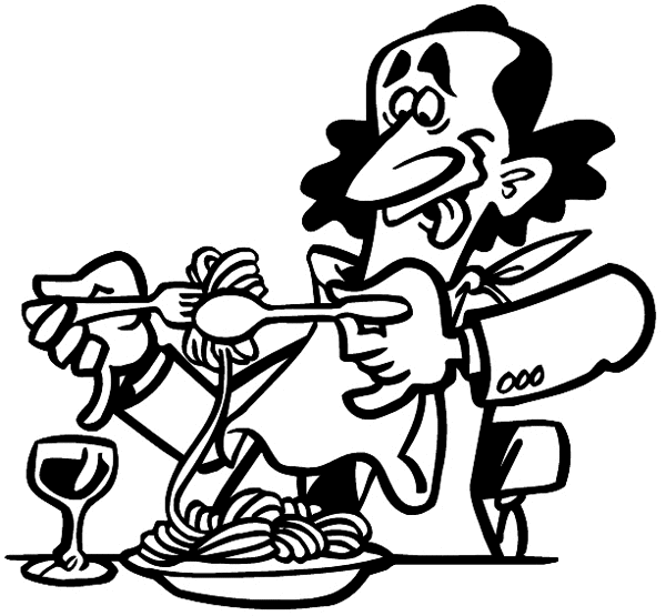 Diner twirling spaghetti on his fork vinyl sticker. Customize on line. Restaurants Bars Hotels 079-0507